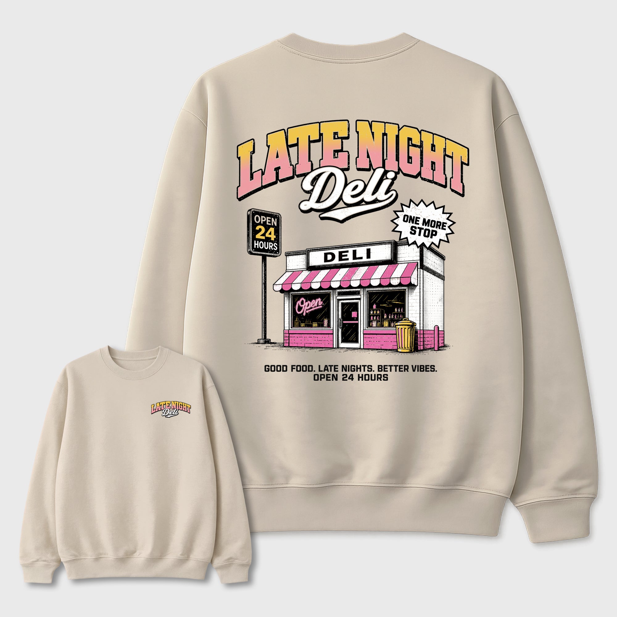 Late Night Deli Graphic T-Shirt featuring original streetwear artwork designed to match the . Natural Graphic Tee.