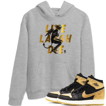 1s Black Metallic Gold shirts to match jordans Laughing Devil unique Halloween sneaker tee Air Jordan 1 Black Metallic Gold SNRT Sneaker Release Tees unisex cotton Heather Grey 1 crew neck shirts