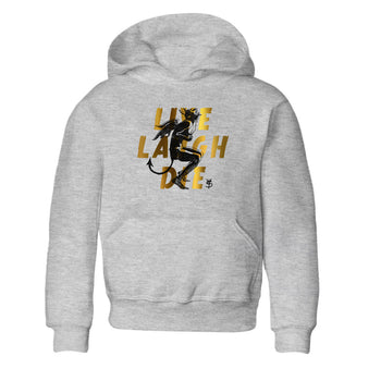 1s Black Metallic Gold shirts to match jordans Laughing Devil unique Halloween sneaker tee Air Jordan 1 Black Metallic Gold SNRT Sneaker Release Tees Youth Baby Heather Grey 2 crew neck shirts
