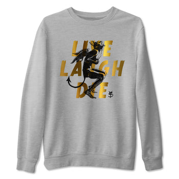 1s Black Metallic Gold shirts to match jordans Laughing Devil unique Halloween sneaker tee Air Jordan 1 Black Metallic Gold SNRT Sneaker Release Tees unisex cotton Heather Grey 2 crew neck shirts