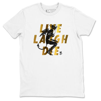 1s Black Metallic Gold shirts to match jordans Laughing Devil unique Halloween sneaker tee Air Jordan 1 Black Metallic Gold SNRT Sneaker Release Tees unisex cotton White 2 crew neck shirts