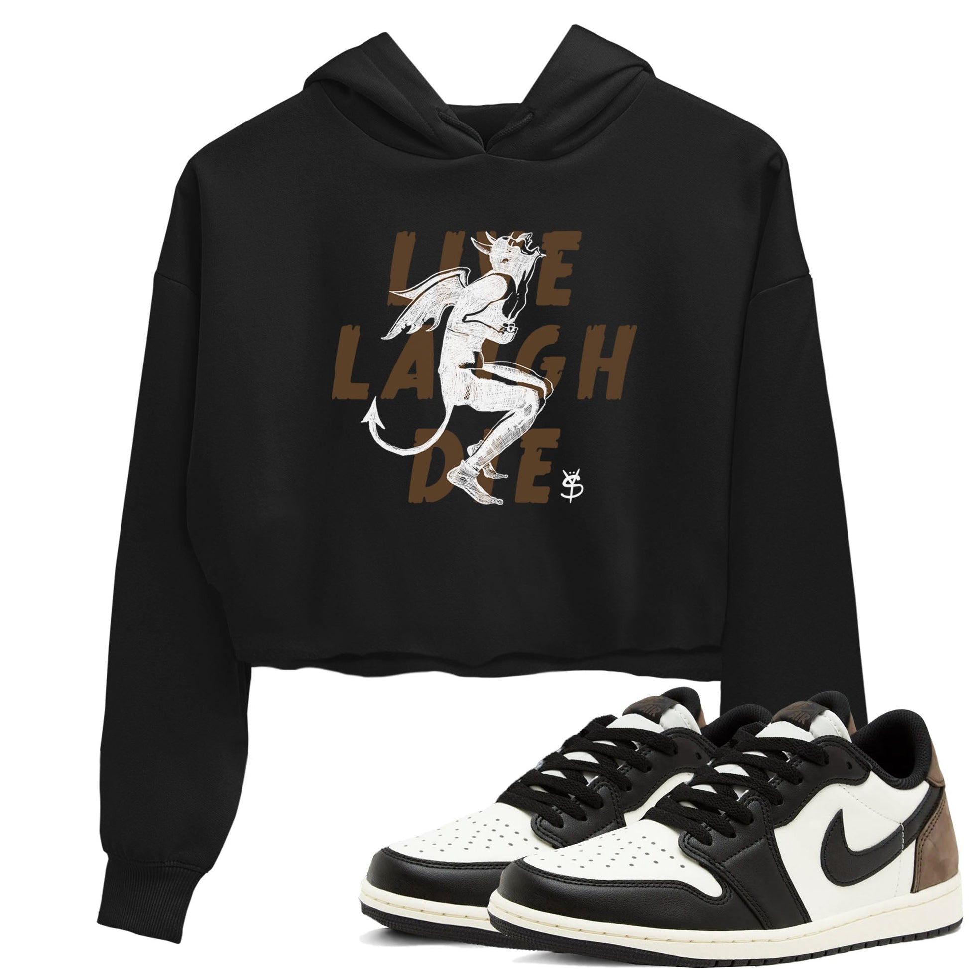 1s Mocha shirts to match jordans Laughing Devil unique Halloween sneaker tee Air Jordan 1 Mocha SNRT Sneaker Release Tees unisex cotton Black 1 Crop Shirts