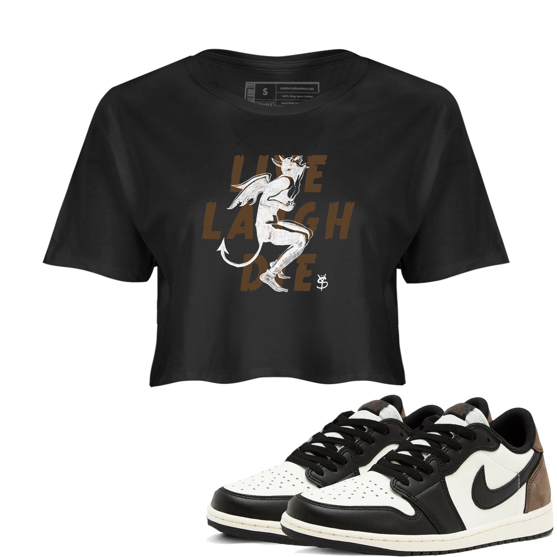 1s Mocha shirts to match jordans Laughing Devil unique Halloween sneaker tee Air Jordan 1 Mocha SNRT Sneaker Release Tees unisex cotton Black 1 Crop Shirts