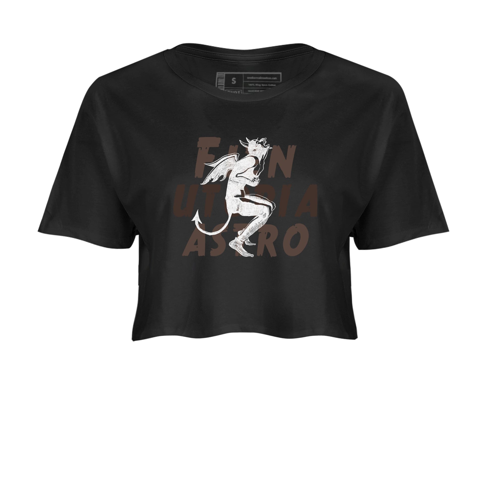 1s Travis Scott Velvet Brown shirts to match jordans Laughing Devil best t shirts to wear with jordans Travis Scott x Air Jordan 1 Low OG Velvet Brown match shoes to clothes SNRT Sneaker Tees unisex cotton Black 2 crop tee