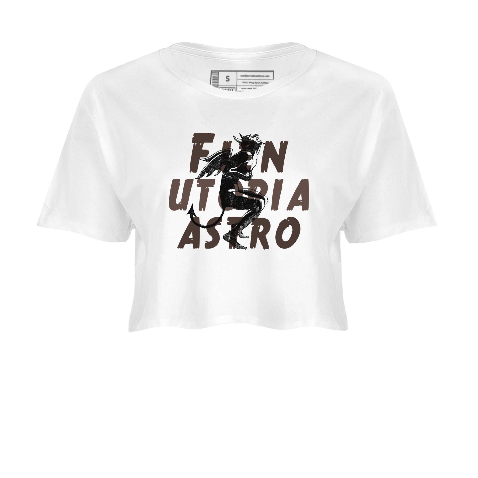 1s Travis Scott Velvet Brown shirts to match jordans Laughing Devil best t shirts to wear with jordans Travis Scott x Air Jordan 1 Low OG Velvet Brown match shoes to clothes SNRT Sneaker Tees unisex cotton White 2 crop tee
