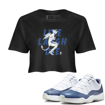 11s Diffused Blue shirts to match jordans Laughing Devil unique Halloween sneaker tee Air Jordan 11 Diffused Blue SNRT Sneaker Release Tees unisex cotton Black 1 Crop Shirts