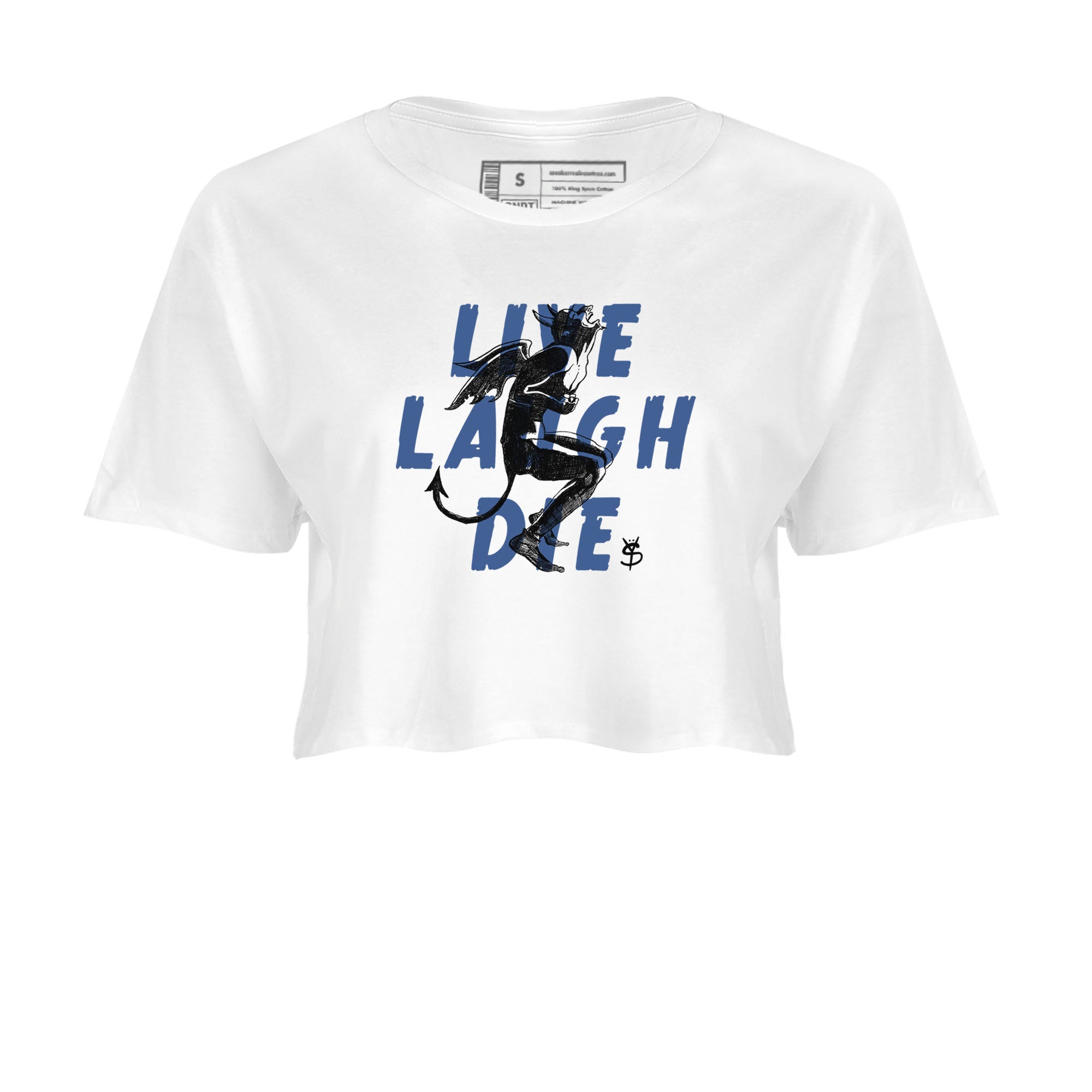 11s Diffused Blue shirts to match jordans Laughing Devil unique Halloween sneaker tee Air Jordan 11 Diffused Blue SNRT Sneaker Release Tees unisex cotton White 2 Crop Shirts