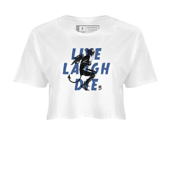 11s Diffused Blue shirts to match jordans Laughing Devil unique Halloween sneaker tee Air Jordan 11 Diffused Blue SNRT Sneaker Release Tees unisex cotton White 2 Crop Shirts
