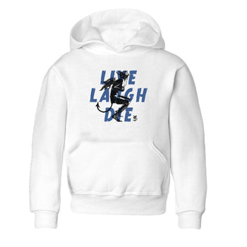 11s Diffused Blue shirts to match jordans Laughing Devil unique Halloween sneaker tee Air Jordan 11 Diffused Blue SNRT Sneaker Release Tees Youth Baby White 2 crew neck shirts