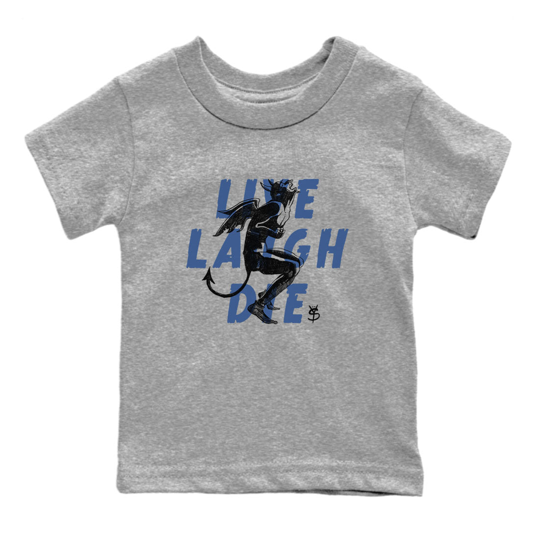 11s Diffused Blue shirts to match jordans Laughing Devil unique Halloween sneaker tee Air Jordan 11 Diffused Blue SNRT Sneaker Release Tees Youth Baby Heather Grey 2 crew neck shirts