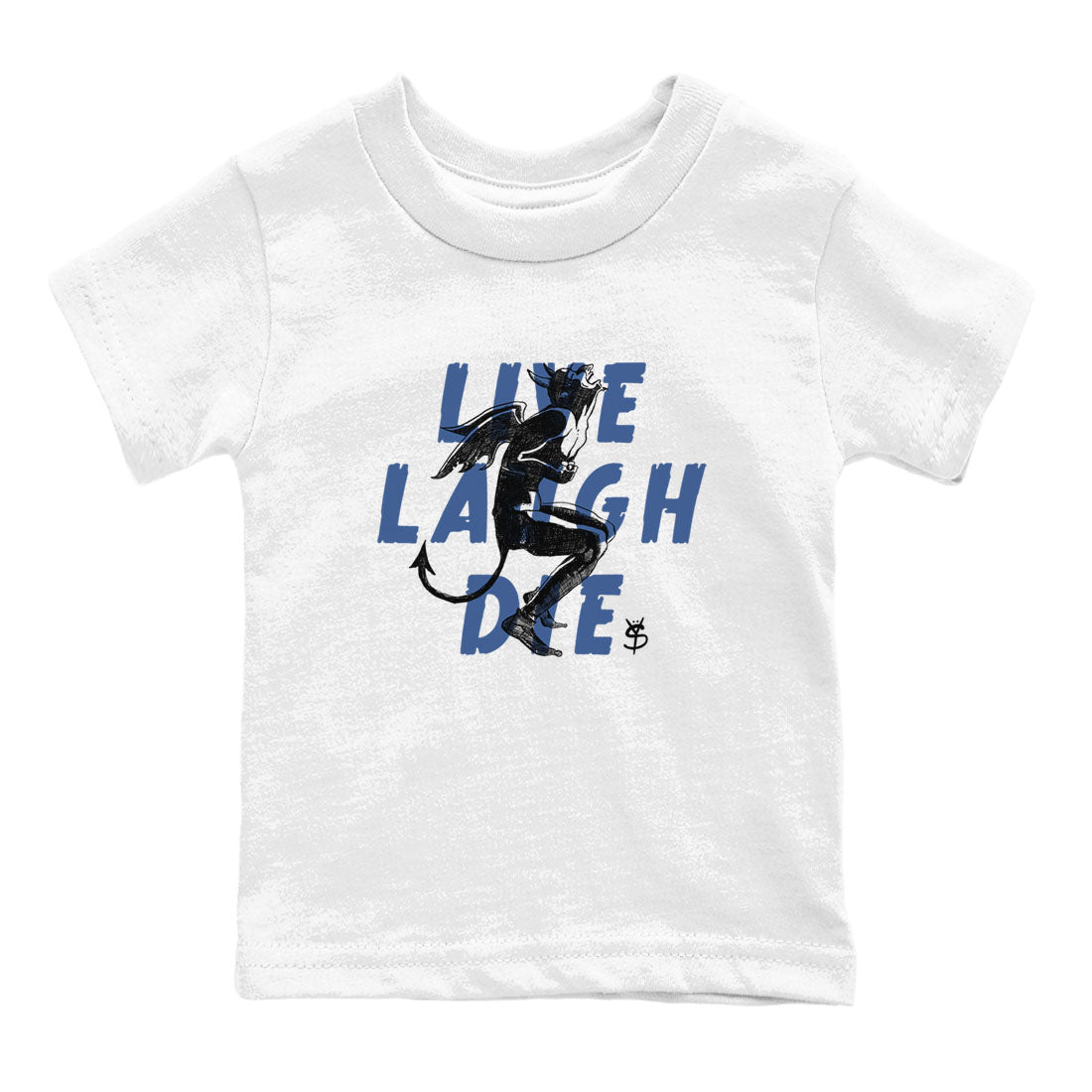 11s Diffused Blue shirts to match jordans Laughing Devil unique Halloween sneaker tee Air Jordan 11 Diffused Blue SNRT Sneaker Release Tees Youth Baby White 2 crew neck shirts