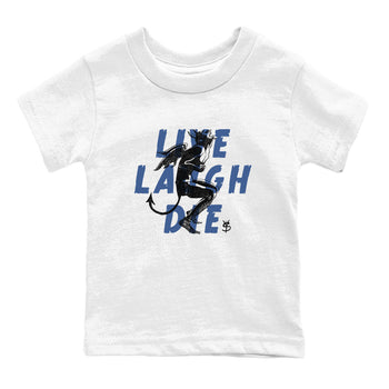 11s Diffused Blue shirts to match jordans Laughing Devil unique Halloween sneaker tee Air Jordan 11 Diffused Blue SNRT Sneaker Release Tees Youth Baby White 2 crew neck shirts