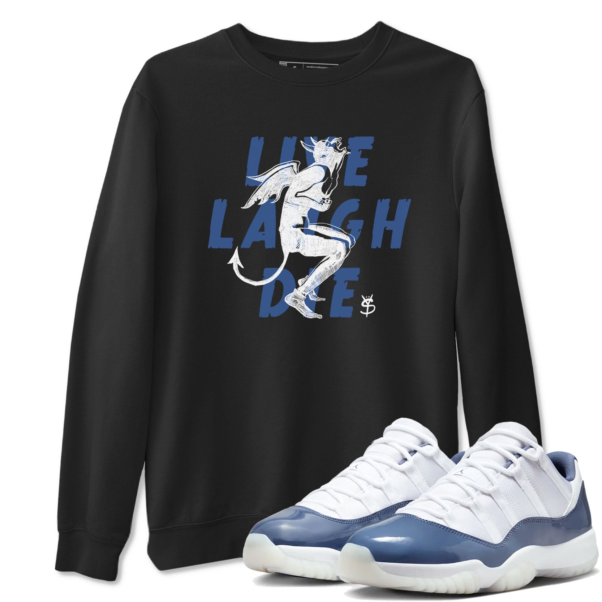 11s Diffused Blue shirts to match jordans Laughing Devil unique Halloween sneaker tee Air Jordan 11 Diffused Blue SNRT Sneaker Release Tees unisex cotton Black 1 crew neck shirts