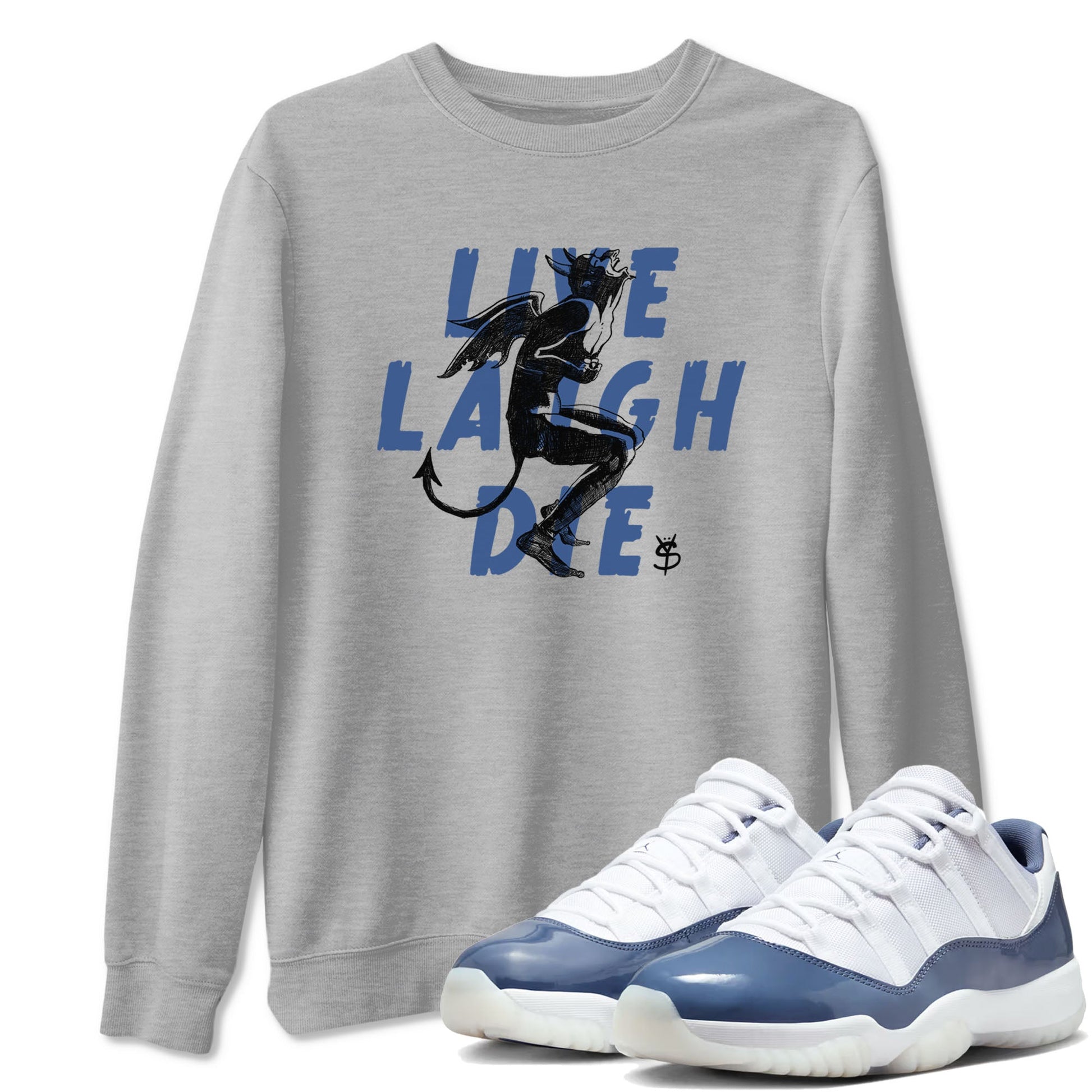 11s Diffused Blue shirts to match jordans Laughing Devil unique Halloween sneaker tee Air Jordan 11 Diffused Blue SNRT Sneaker Release Tees unisex cotton Heather Grey 1 crew neck shirts