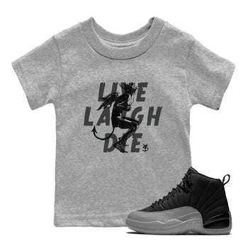 12s Black Wolf Grey shirts to match jordans Laughing Devil unique Halloween sneaker tee Air Jordan 12 Black Wolf Grey SNRT Sneaker Release Tees Youth Baby Heather Grey 1 crew neck shirts