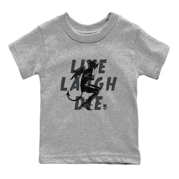 12s Black Wolf Grey shirts to match jordans Laughing Devil unique Halloween sneaker tee Air Jordan 12 Black Wolf Grey SNRT Sneaker Release Tees Youth Baby Heather Grey 2 crew neck shirts