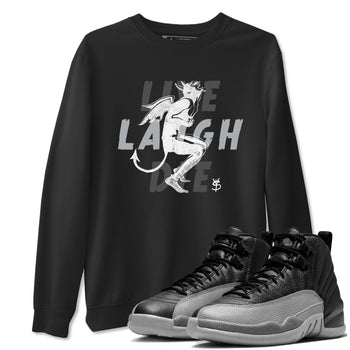 12s Black Wolf Grey shirts to match jordans Laughing Devil unique Halloween sneaker tee Air Jordan 12 Black Wolf Grey SNRT Sneaker Release Tees unisex cotton Black 1 crew neck shirts