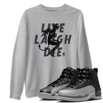 12s Black Wolf Grey shirts to match jordans Laughing Devil unique Halloween sneaker tee Air Jordan 12 Black Wolf Grey SNRT Sneaker Release Tees unisex cotton Heather Grey 1 crew neck shirts