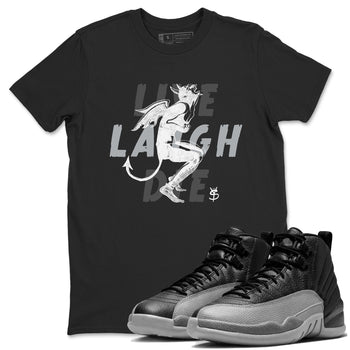 12s Black Wolf Grey shirts to match jordans Laughing Devil unique Halloween sneaker tee Air Jordan 12 Black Wolf Grey SNRT Sneaker Release Tees unisex cotton Black 1 crew neck shirts