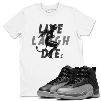 12s Black Wolf Grey shirts to match jordans Laughing Devil unique Halloween sneaker tee Air Jordan 12 Black Wolf Grey SNRT Sneaker Release Tees unisex cotton White 1 crew neck shirts