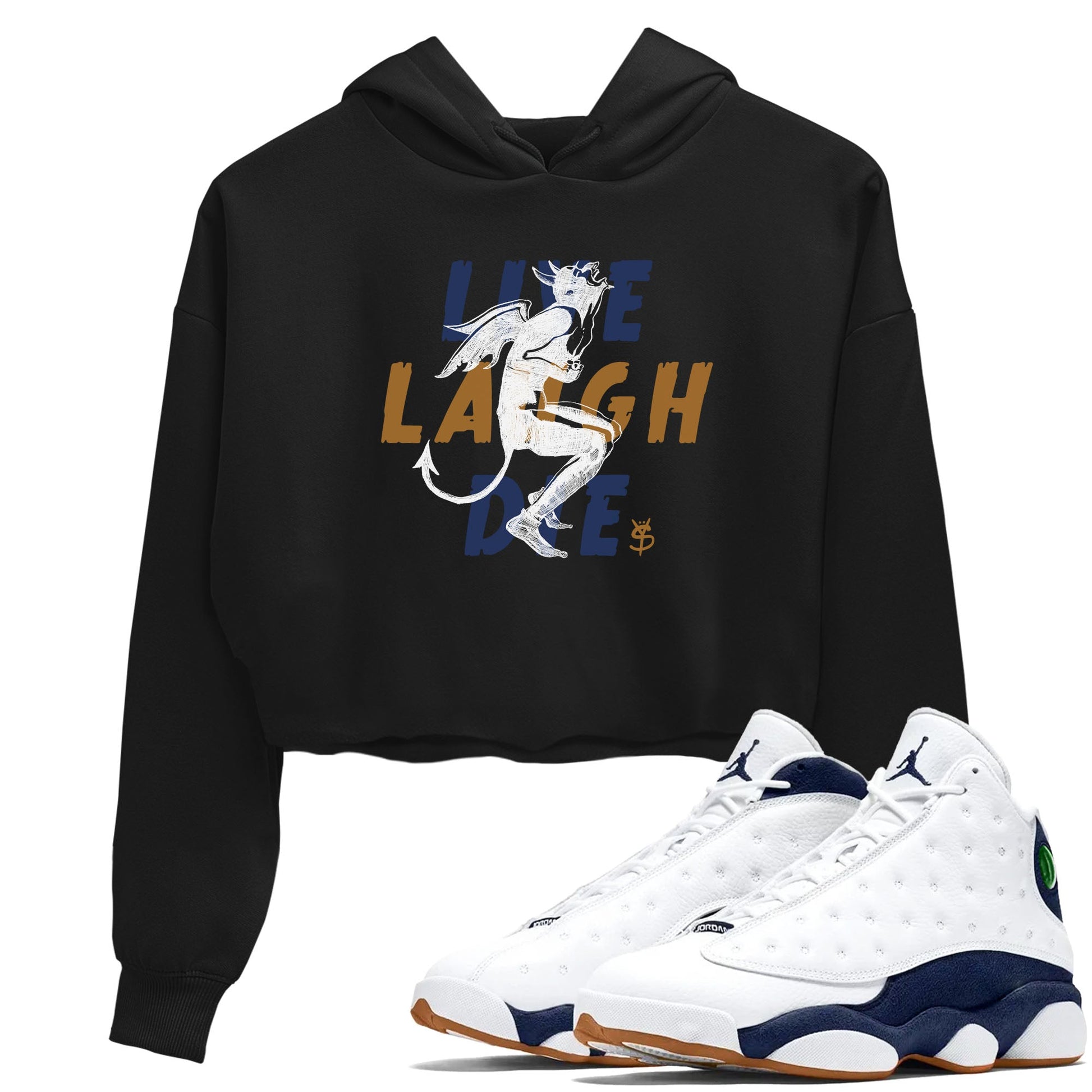 13s Midnight Navy shirts to match jordans Laughing Devil unique Halloween sneaker tee Air Jordan 13 Midnight Navy SNRT Sneaker Release Tees unisex cotton Black 1 Crop Shirts