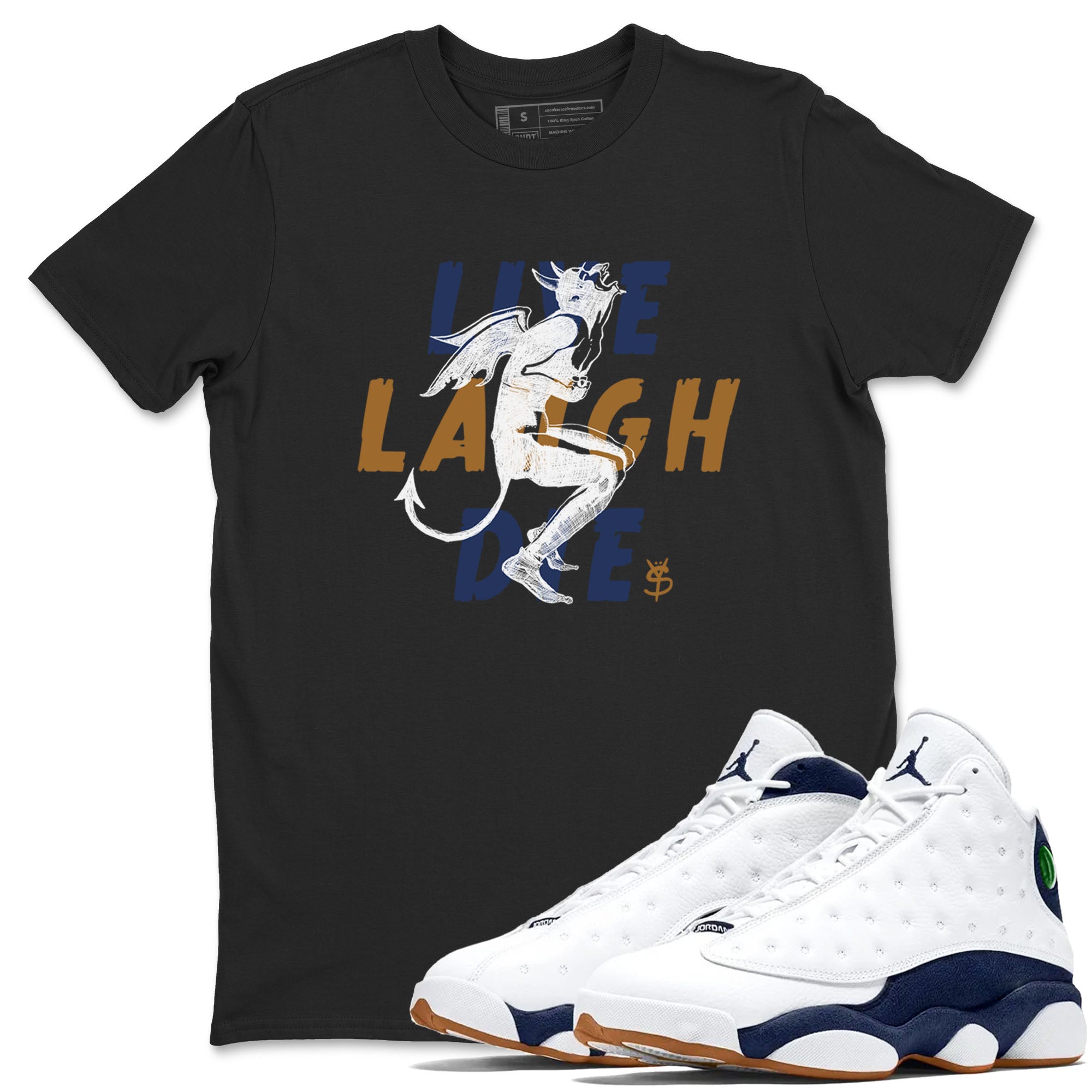 13s Midnight Navy shirts to match jordans Laughing Devil unique Halloween sneaker tee Air Jordan 13 Midnight Navy SNRT Sneaker Release Tees unisex cotton Black 1 crew neck shirts