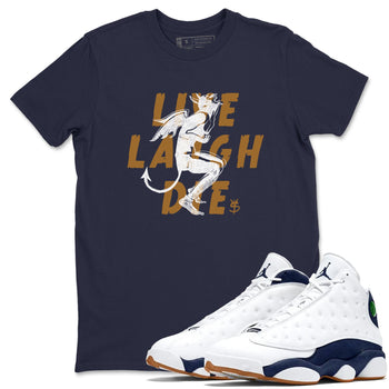 13s Midnight Navy shirts to match jordans Laughing Devil unique Halloween sneaker tee Air Jordan 13 Midnight Navy SNRT Sneaker Release Tees unisex cotton Navy 1 crew neck shirts