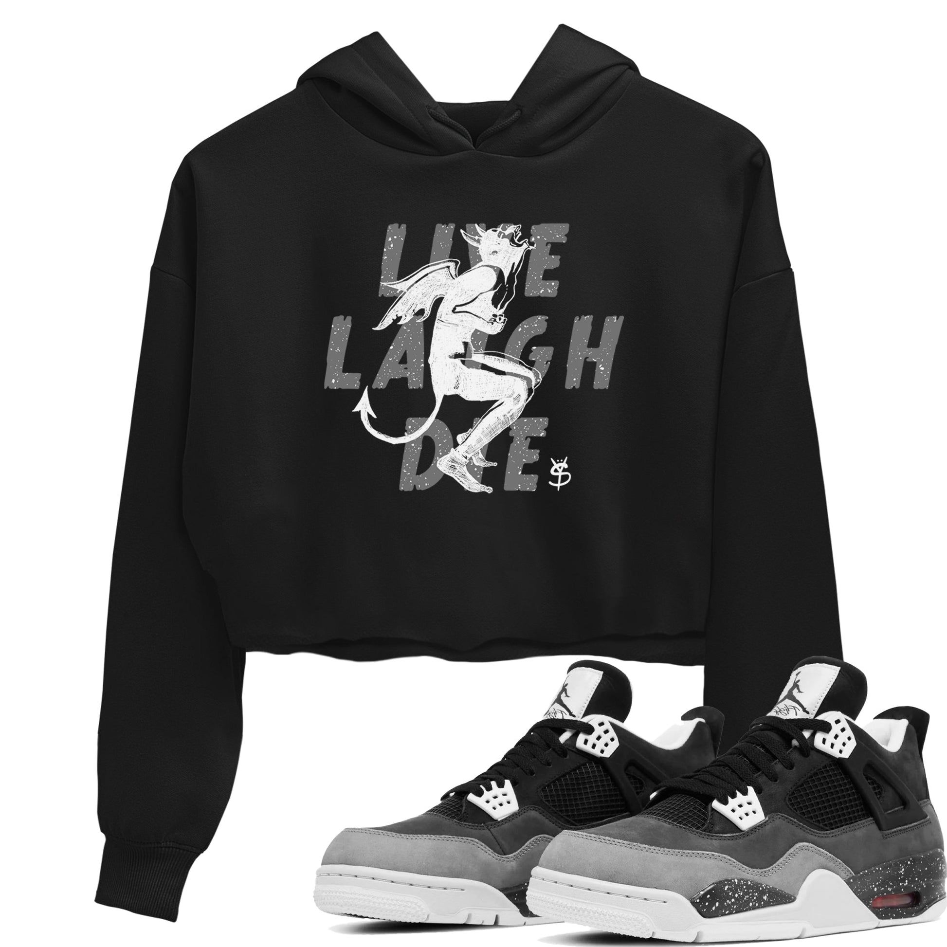 4s Fear shirts to match jordans Laughing Devil sneaker match tees Air Jordan 4 Retro Fear match shoes to clothes SNRT Sneaker Tees unisex cotton Black 1 crop tee
