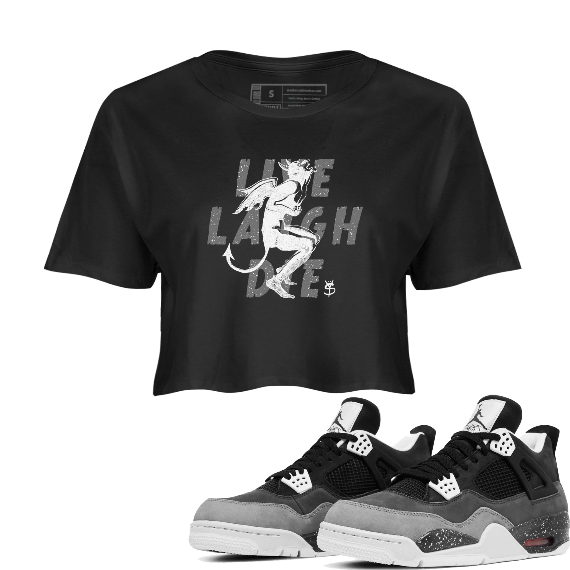 4s Fear shirts to match jordans Laughing Devil sneaker match tees Air Jordan 4 Retro Fear match shoes to clothes SNRT Sneaker Tees unisex cotton Black 1 crop tee