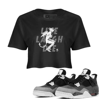 4s Fear shirts to match jordans Laughing Devil sneaker match tees Air Jordan 4 Retro Fear match shoes to clothes SNRT Sneaker Tees unisex cotton Black 1 crop tee