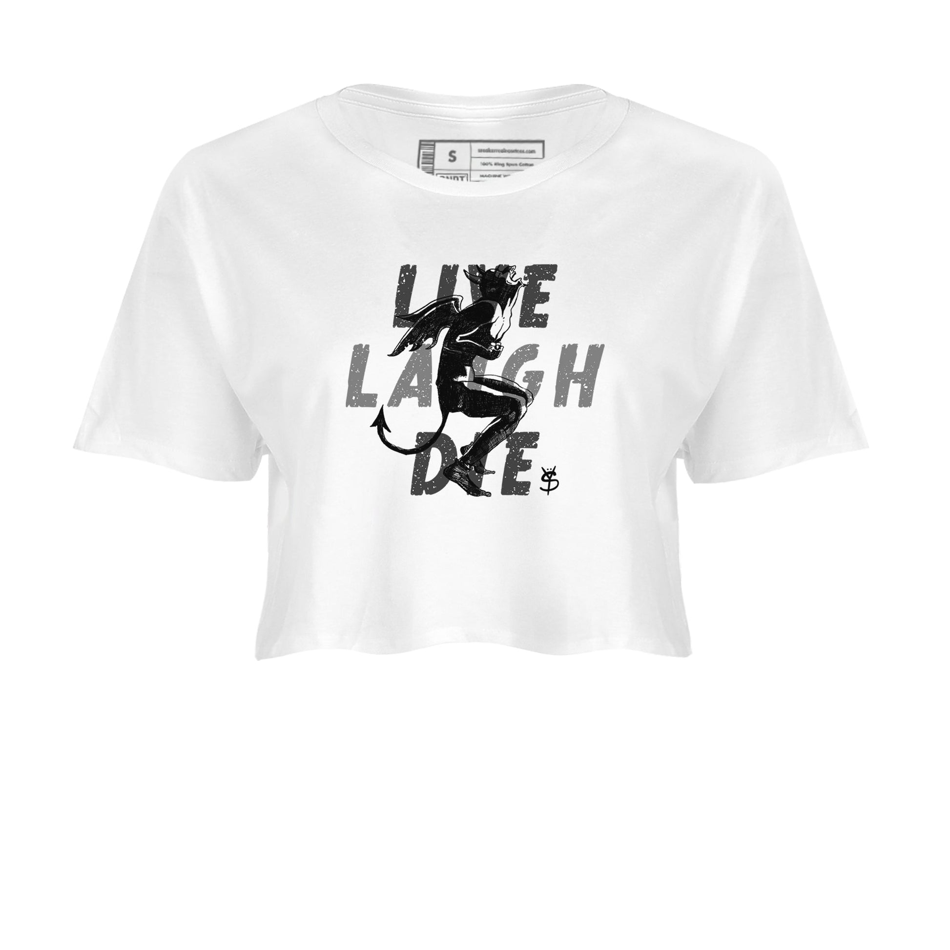4s Fear shirts to match jordans Laughing Devil sneaker match tees Air Jordan 4 Retro Fear match shoes to clothes SNRT Sneaker Tees unisex cotton White 2 crop tee