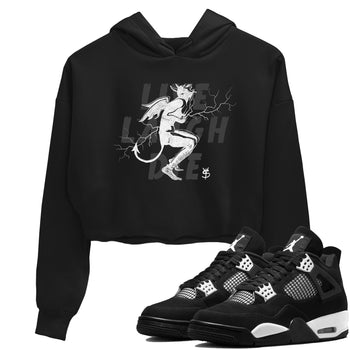 4s White Thunder shirts to match jordans Laughing Devil unique Halloween sneaker tee Air Jordan 4 White Thunder SNRT Sneaker Release Tees unisex cotton Black 1 Crop Shirts