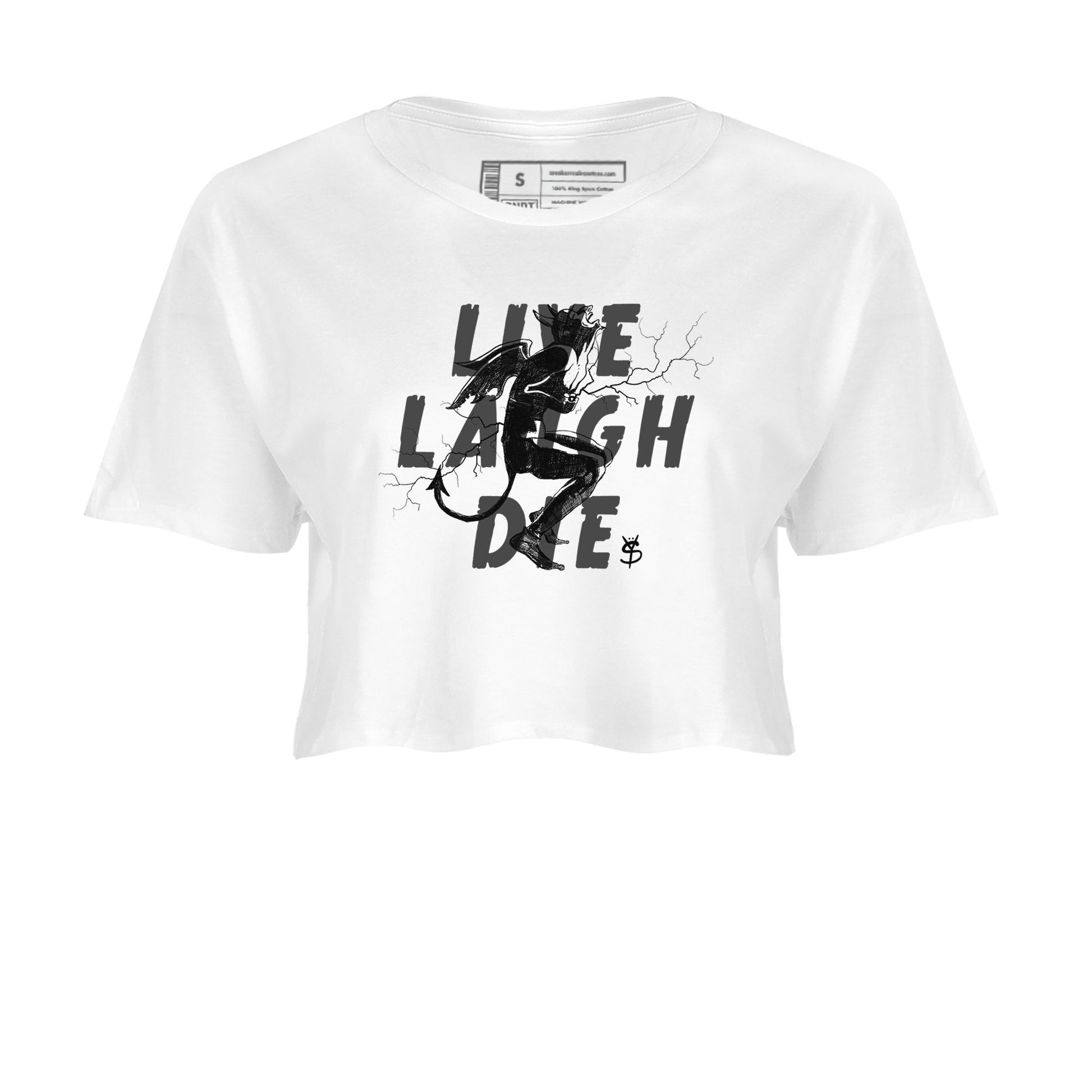 4s White Thunder shirts to match jordans Laughing Devil unique Halloween sneaker tee Air Jordan 4 White Thunder SNRT Sneaker Release Tees unisex cotton White 2 Crop Shirts