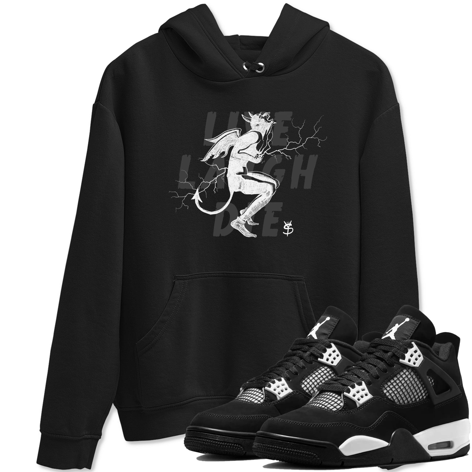 4s White Thunder shirts to match jordans Laughing Devil unique Halloween sneaker tee Air Jordan 4 White Thunder SNRT Sneaker Release Tees unisex cotton Black 1 crew neck shirts