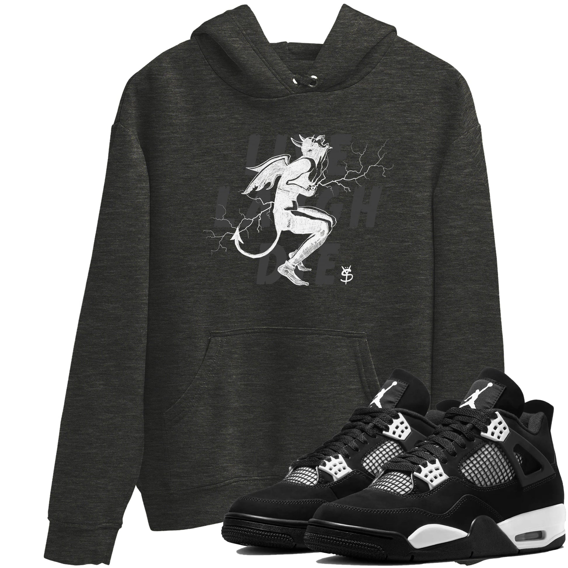 4s White Thunder shirts to match jordans Laughing Devil unique Halloween sneaker tee Air Jordan 4 White Thunder SNRT Sneaker Release Tees unisex cotton Charcoal Heather 1 crew neck shirts
