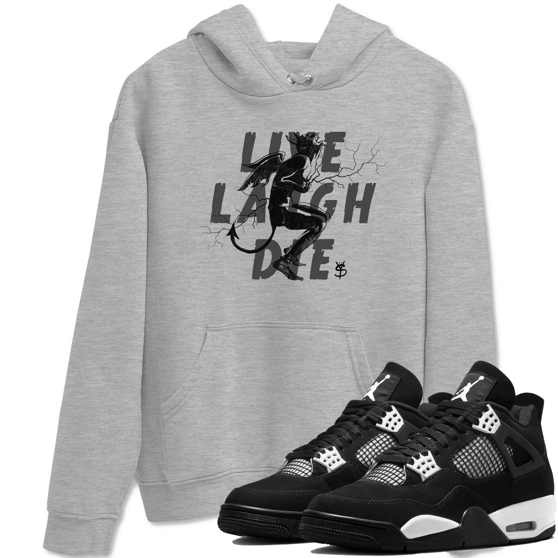 4s White Thunder shirts to match jordans Laughing Devil unique Halloween sneaker tee Air Jordan 4 White Thunder SNRT Sneaker Release Tees unisex cotton Heather Grey 1 crew neck shirts