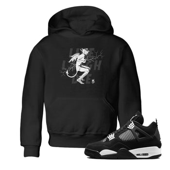 4s White Thunder shirts to match jordans Laughing Devil unique Halloween sneaker tee Air Jordan 4 White Thunder SNRT Sneaker Release Tees Youth Baby Black 1 crew neck shirts