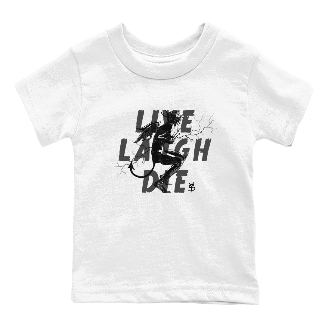 4s White Thunder shirts to match jordans Laughing Devil unique Halloween sneaker tee Air Jordan 4 White Thunder SNRT Sneaker Release Tees Youth Baby White 2 crew neck shirts