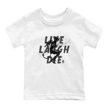 4s White Thunder shirts to match jordans Laughing Devil unique Halloween sneaker tee Air Jordan 4 White Thunder SNRT Sneaker Release Tees Youth Baby White 2 crew neck shirts