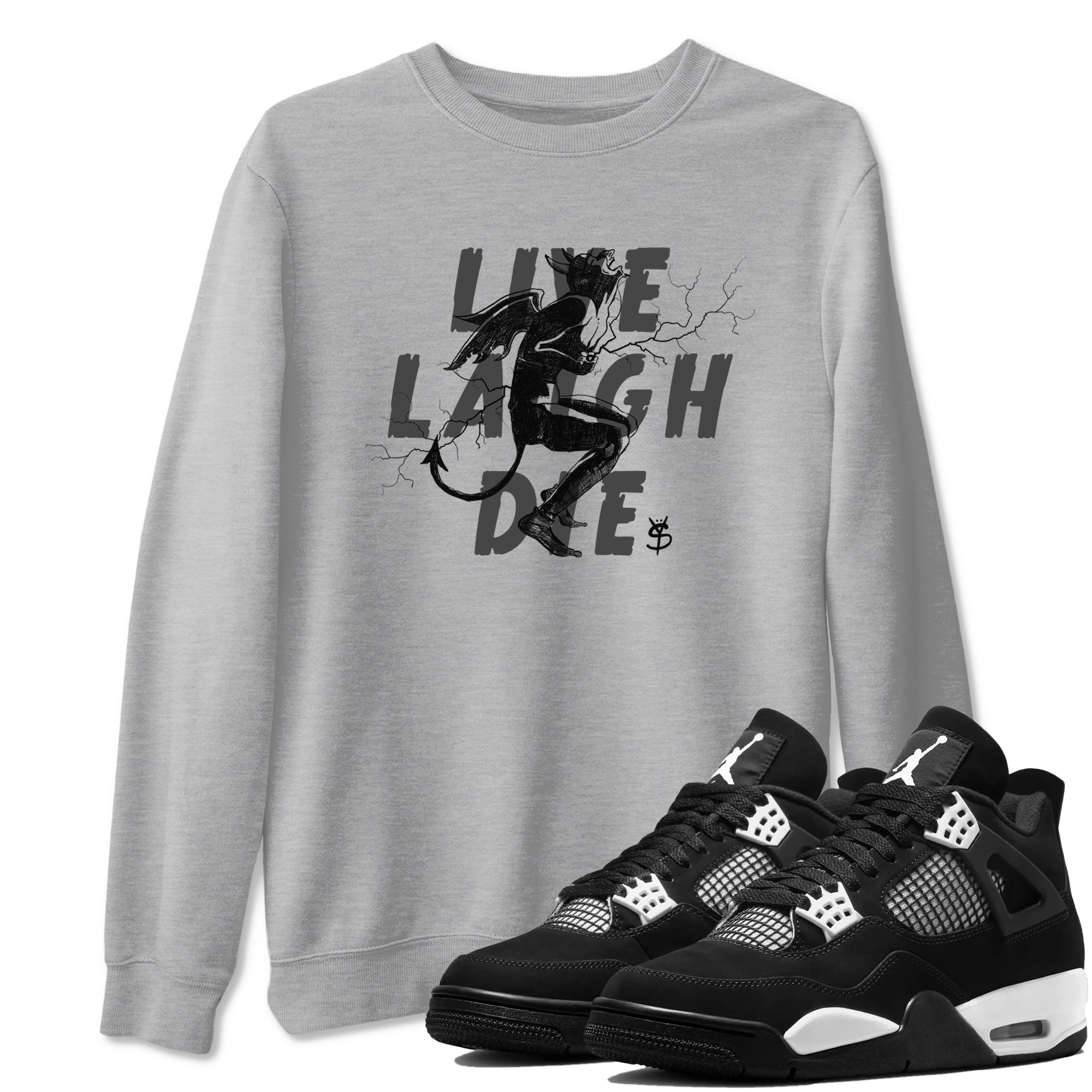 4s White Thunder shirts to match jordans Laughing Devil unique Halloween sneaker tee Air Jordan 4 White Thunder SNRT Sneaker Release Tees unisex cotton Heather Grey 1 crew neck shirts