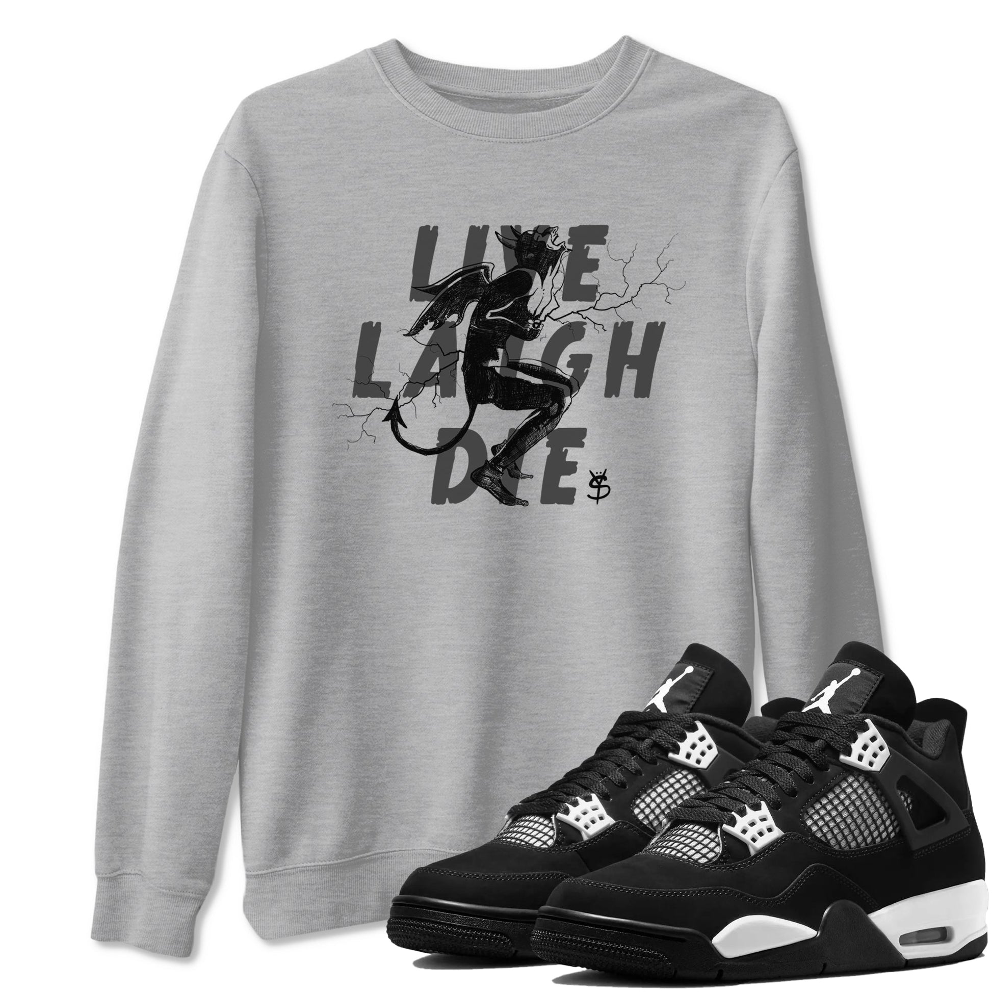 4s White Thunder shirts to match jordans Laughing Devil unique Halloween sneaker tee Air Jordan 4 White Thunder SNRT Sneaker Release Tees unisex cotton Heather Grey 1 crew neck shirts