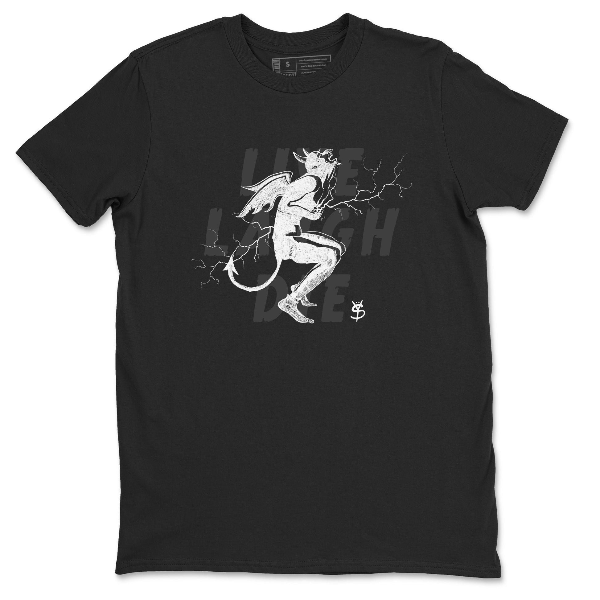 4s White Thunder shirts to match jordans Laughing Devil unique Halloween sneaker tee Air Jordan 4 White Thunder SNRT Sneaker Release Tees unisex cotton Black 2 crew neck shirts