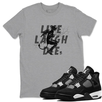4s White Thunder shirts to match jordans Laughing Devil unique Halloween sneaker tee Air Jordan 4 White Thunder SNRT Sneaker Release Tees unisex cotton Heather Grey 1 crew neck shirts