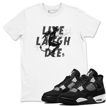 4s White Thunder shirts to match jordans Laughing Devil unique Halloween sneaker tee Air Jordan 4 White Thunder SNRT Sneaker Release Tees unisex cotton White 1 crew neck shirts