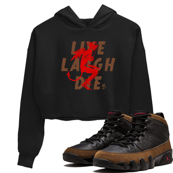 9s Olive shirts to match jordans Laughing Devil sneaker match tees Air Jordan 9 Olive match shoes to clothes SNRT Sneaker Tees unisex cotton Black 1 crop tee