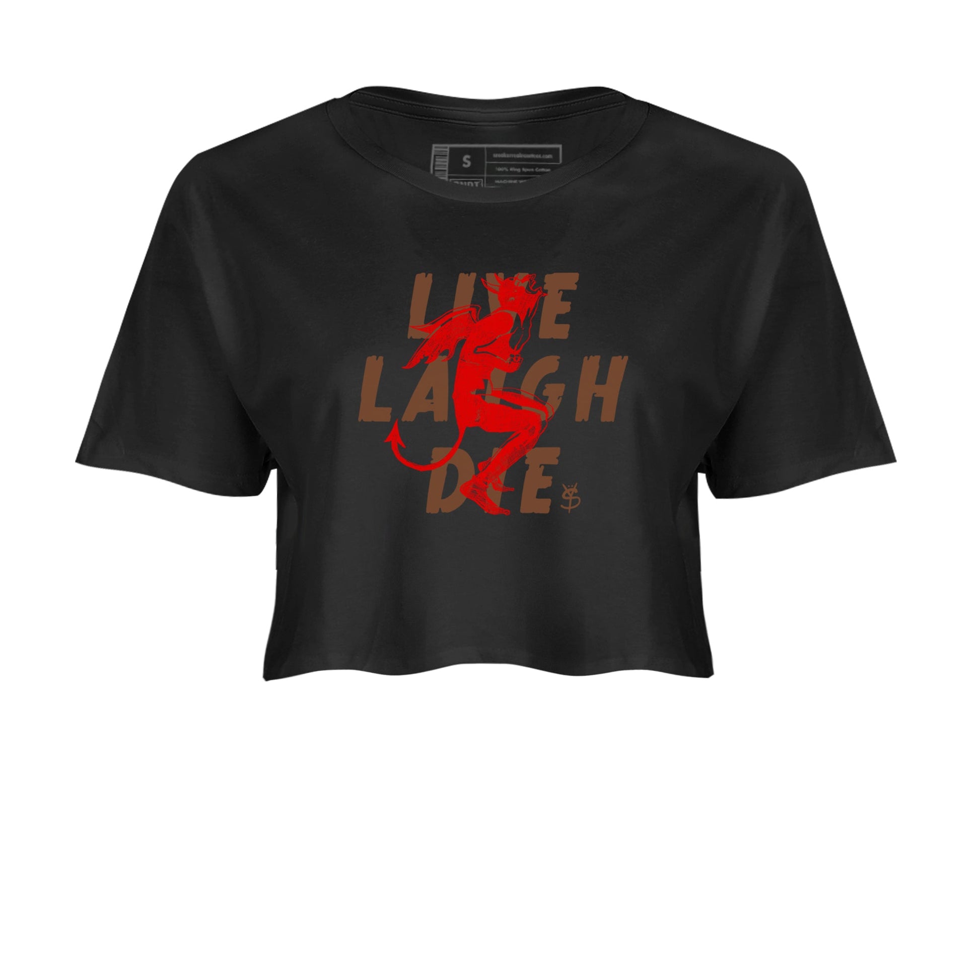 9s Olive shirts to match jordans Laughing Devil sneaker match tees Air Jordan 9 Olive match shoes to clothes SNRT Sneaker Tees unisex cotton Black 2 crop tee