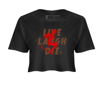 9s Olive shirts to match jordans Laughing Devil sneaker match tees Air Jordan 9 Olive match shoes to clothes SNRT Sneaker Tees unisex cotton Black 2 crop tee