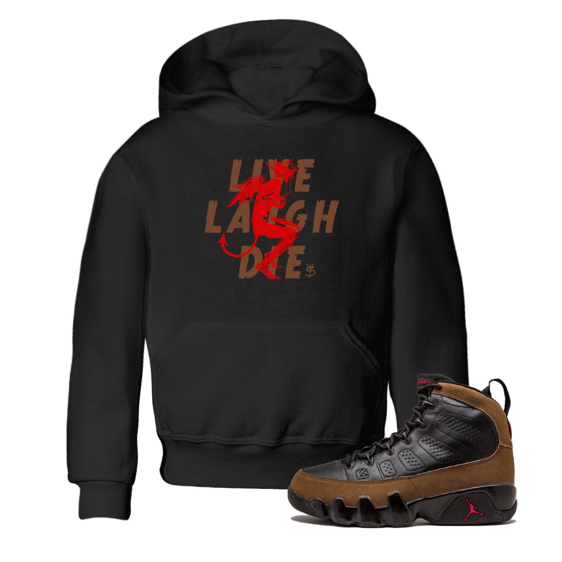 9s Olive shirts to match jordans Laughing Devil sneaker match tees Air Jordan 9 Olive match shoes to clothes SNRT Sneaker Tees Youth Baby Black 1 tee