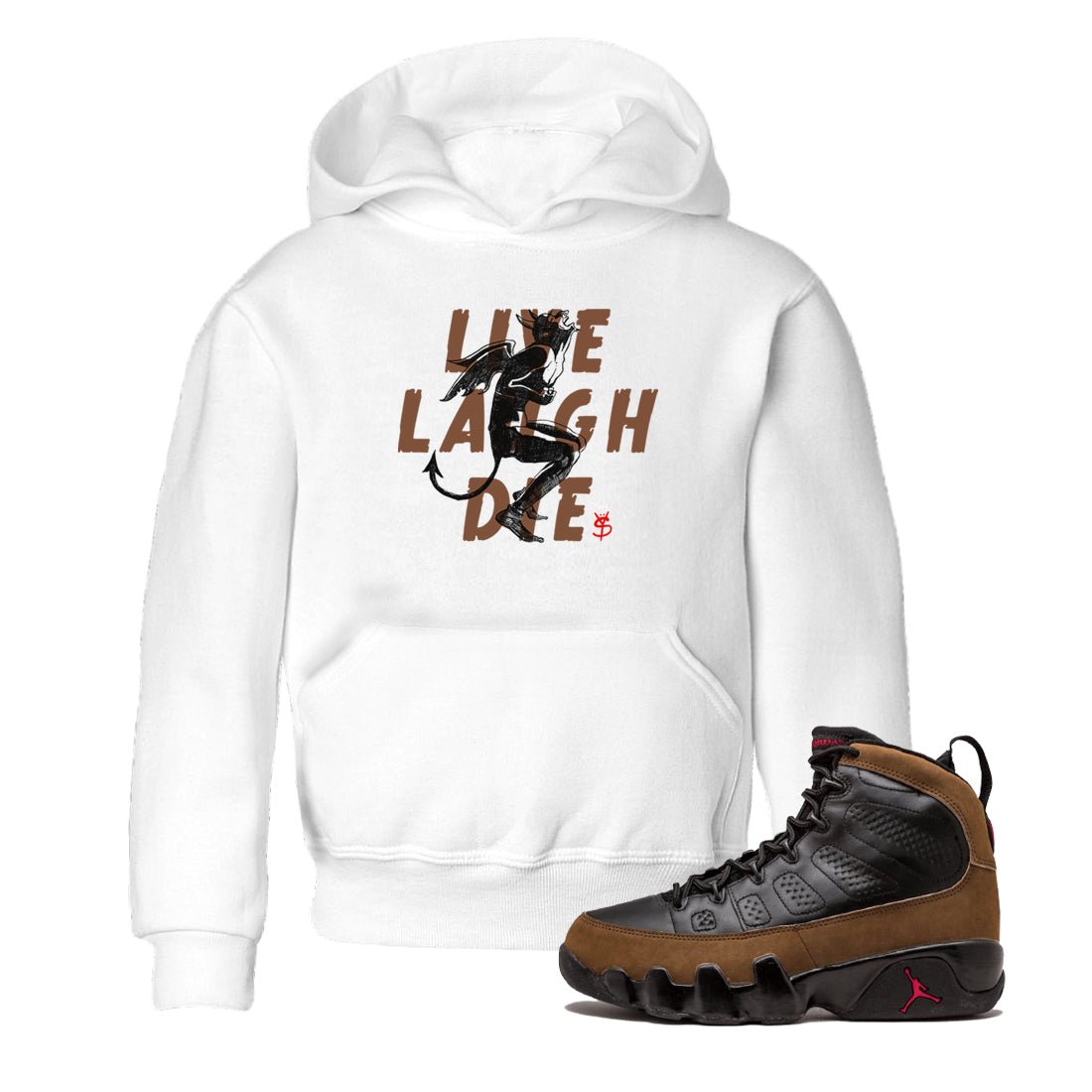 9s Olive shirts to match jordans Laughing Devil sneaker match tees Air Jordan 9 Olive match shoes to clothes SNRT Sneaker Tees Youth Baby White 1 tee