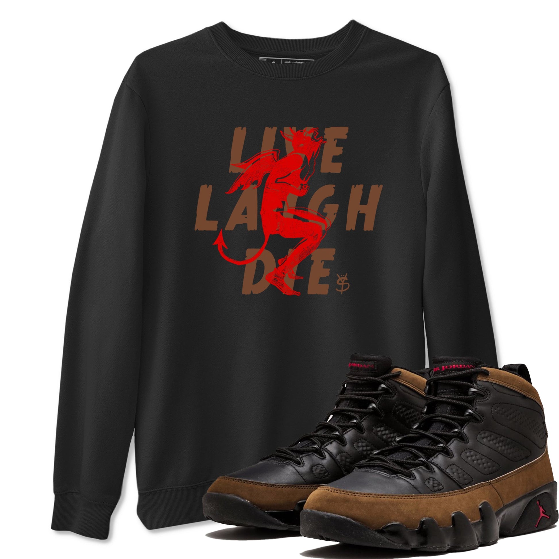 9s Olive shirts to match jordans Laughing Devil sneaker match tees Air Jordan 9 Olive match shoes to clothes SNRT Sneaker Tees unisex cotton Black 1 shirts